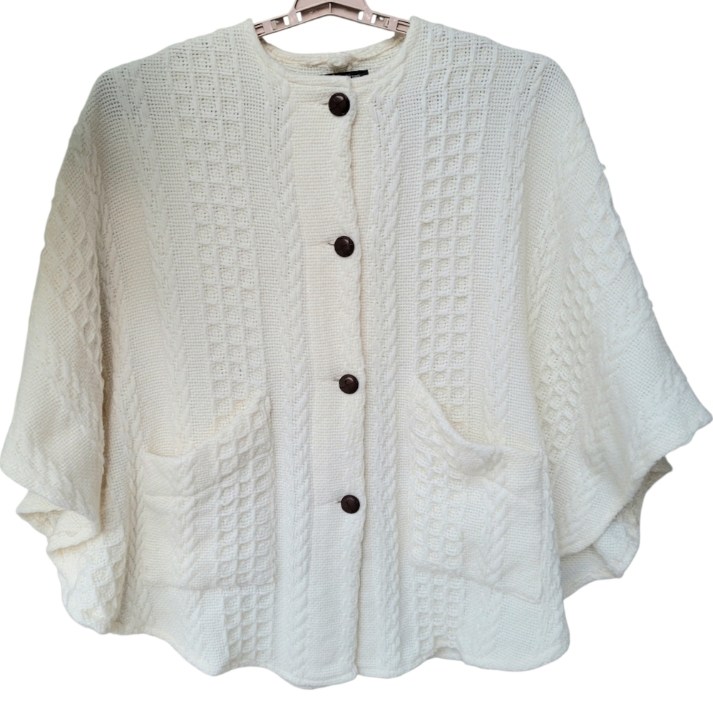 John Branigan Weavers Wool Textured Knit Cape Cardigan Ireland Size OS
